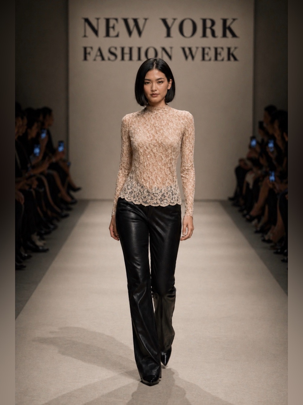 Helmut Lang Lace Mock Neck Top Nude Sheer Stretch Minimalist Edgy M L